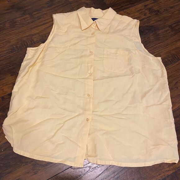 Karen Scott II Plus Size 3x Linen Blend Pastel Yellow Sleeveless Button Up Tank - Picture 4 of 7